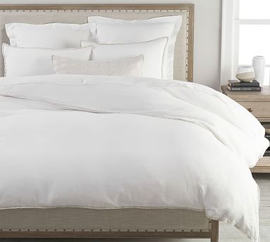 Belgian Flax Linen Contrast Flange Duvet Cover | Pottery Barn