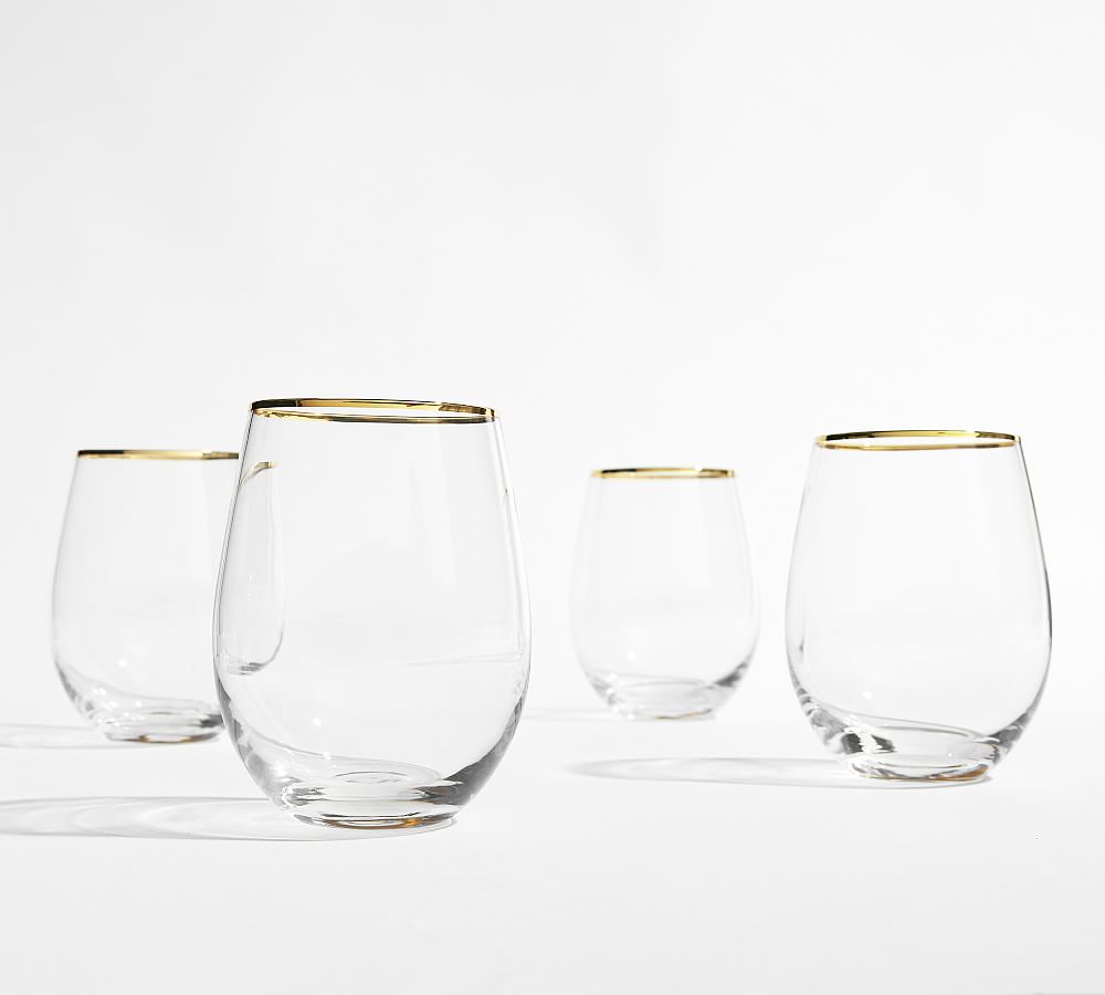 Gold Rim Stemless Wine Glasses Set Of 4 Pottery Barn 