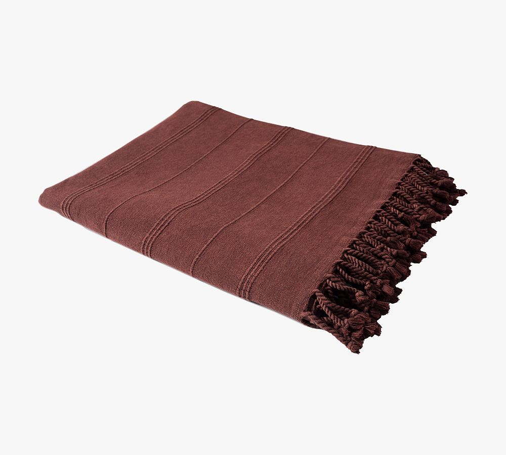 Turkish Cotton Striped Tassel Throw Blanket (Burgundy)