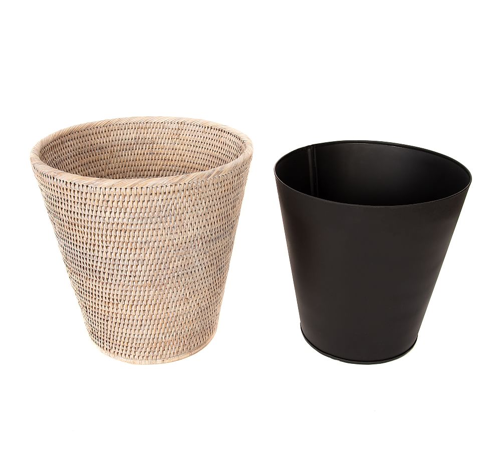 Tava Handwoven Rattan Round Tapered Waste Basket With Metal Liner