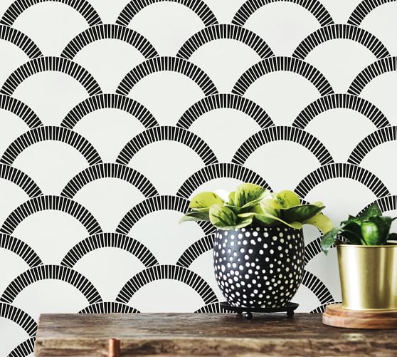 Mosaic Scallop Black/Cream Removable Wallpaper Pottery Barn
