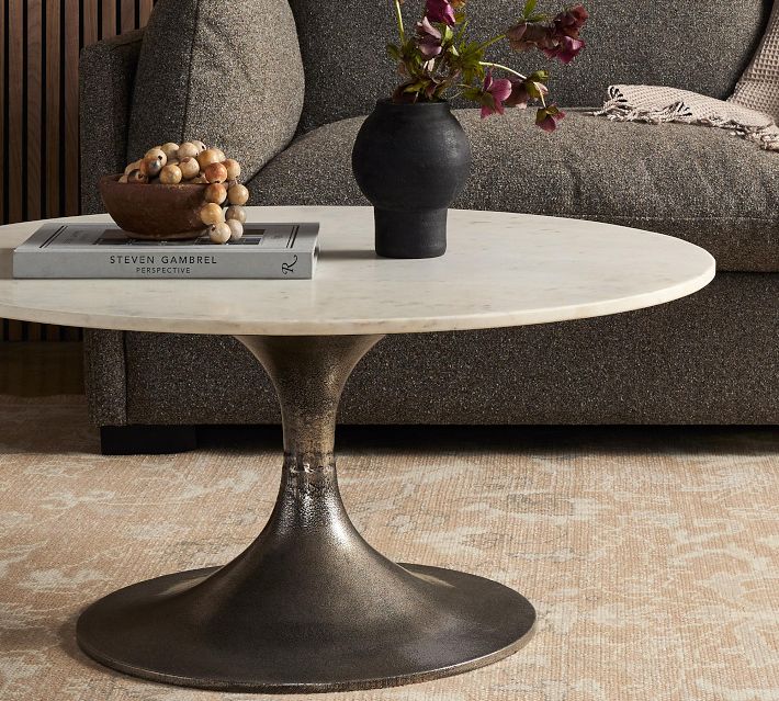 Pottery barn round marble coffee deals table