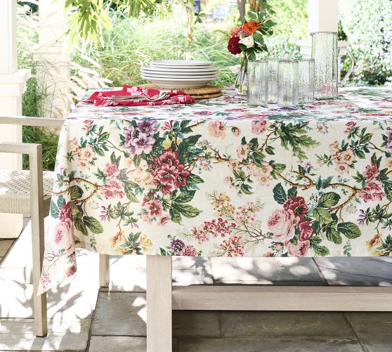 Garden Floral Cotton/Linen Tablecloth Pottery Barn