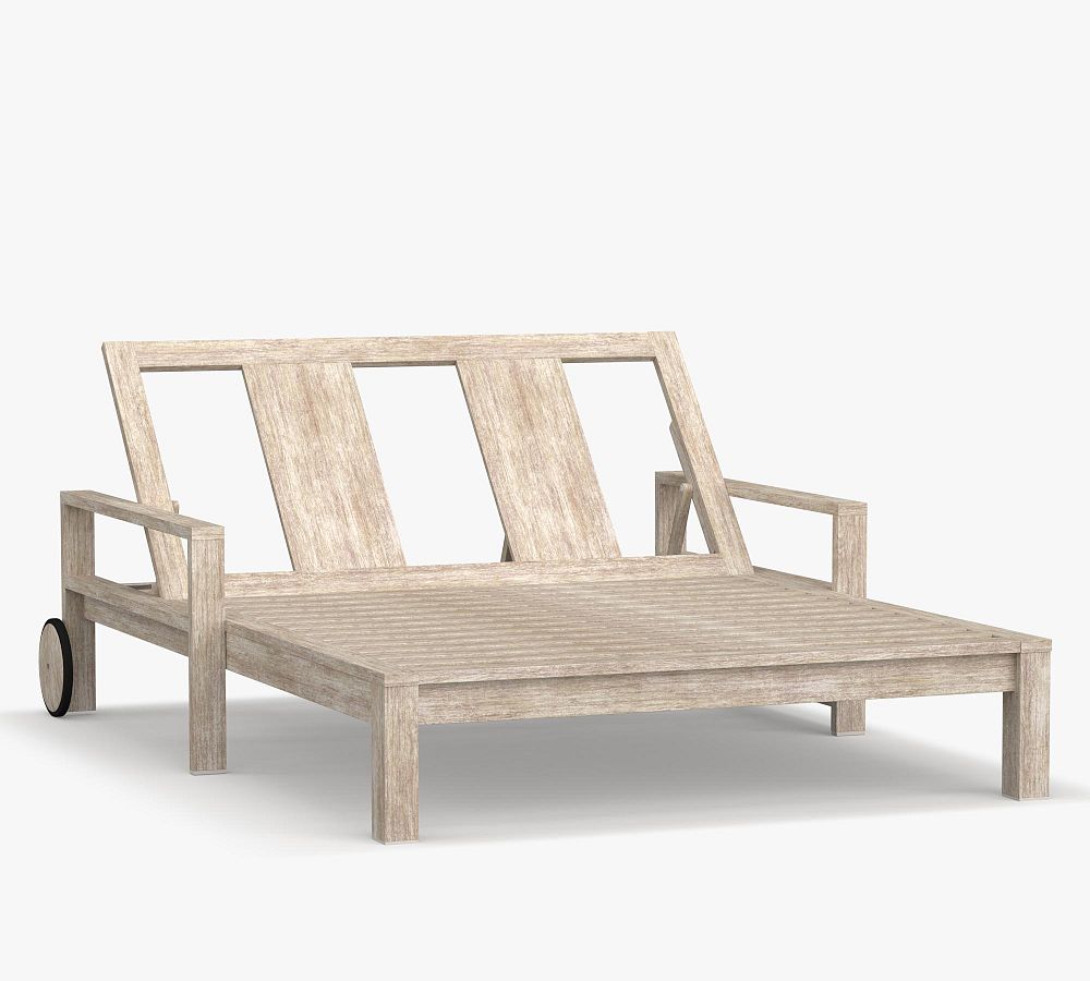 Indio Eucalyptus Double Outdoor Chaise Lounge with Wheels