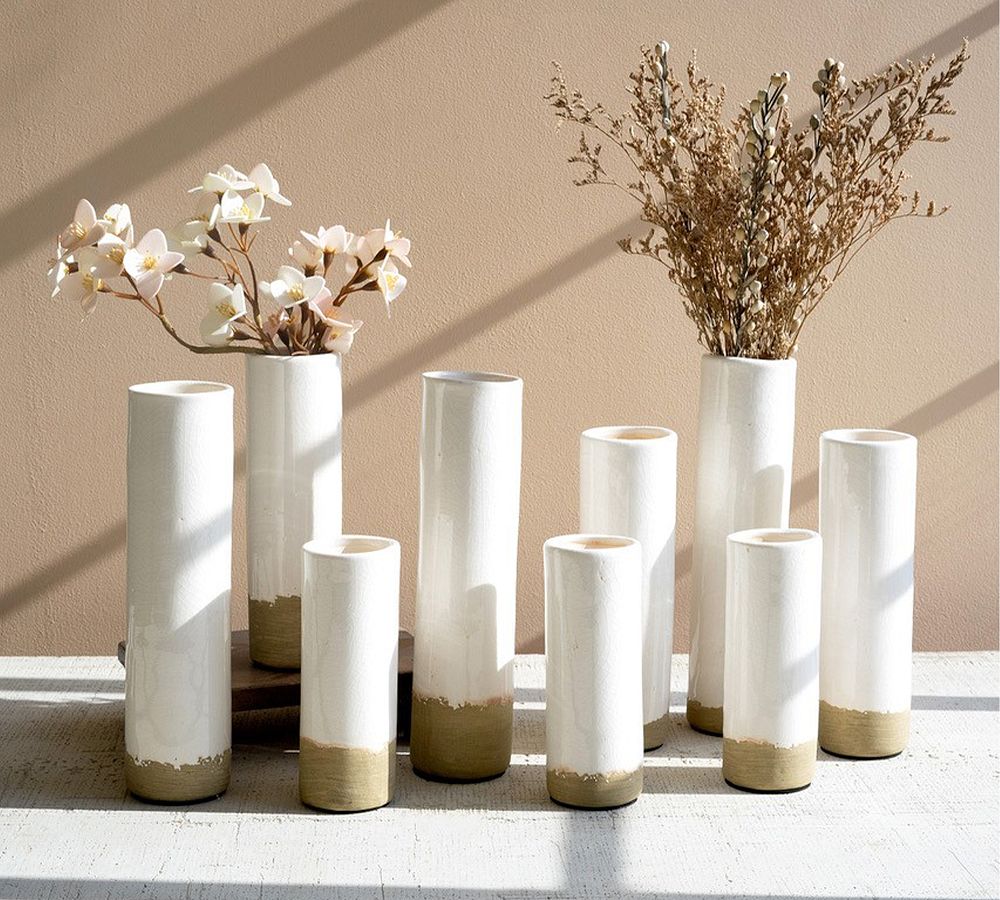 Meredyth Two-Toned Ceramic Vases - Set Of 9 | Pottery Barn