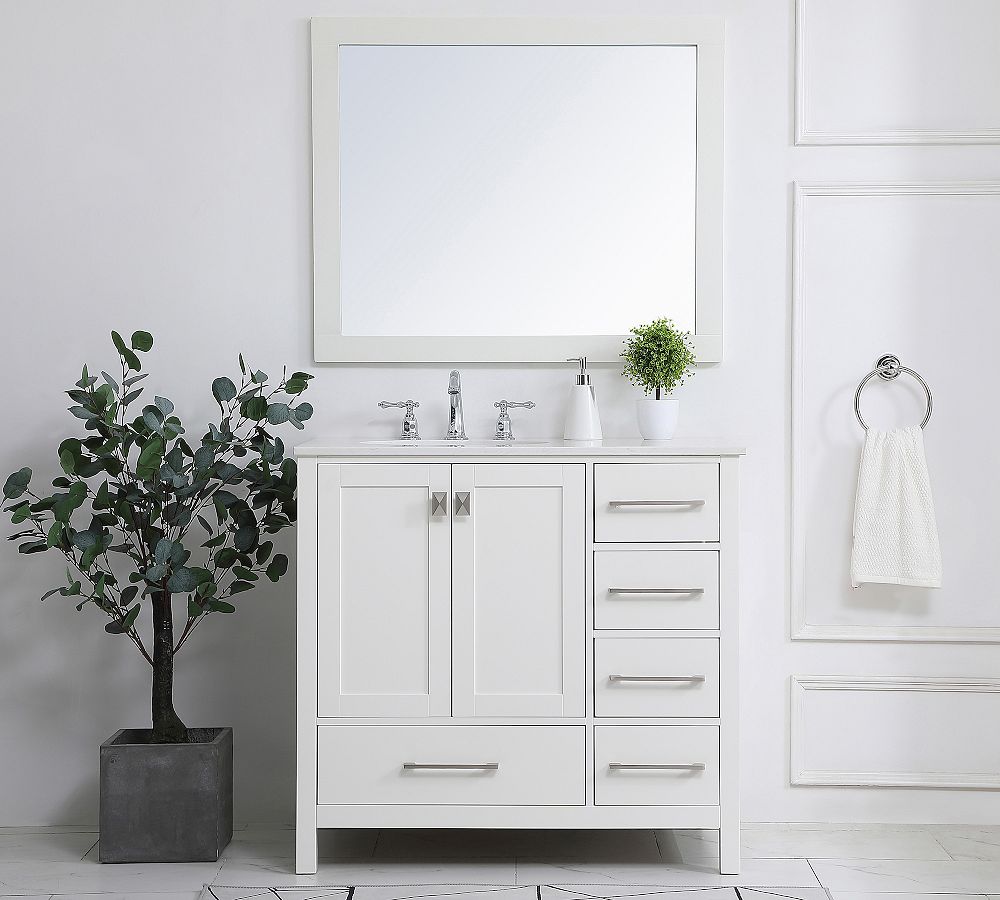 Timeless Home 36 in. W Single Bathroom Vanity in Clear Mirror with Vanity  Top in White with White Basin