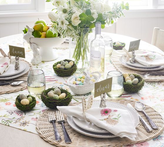 Spring Garden Embroidered Cotton Table Throw | Pottery Barn