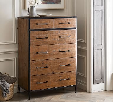 Reclaimed Elm Wood Tall Cabinet With Drawers