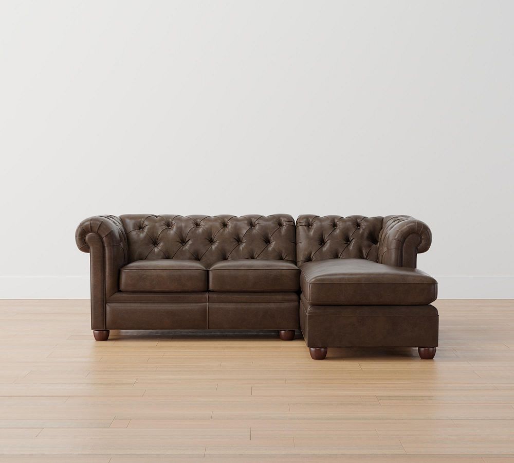 Chesterfield Roll Arm Leather Chaise Sectional