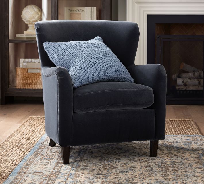 Pottery barn blue velvet shop chair