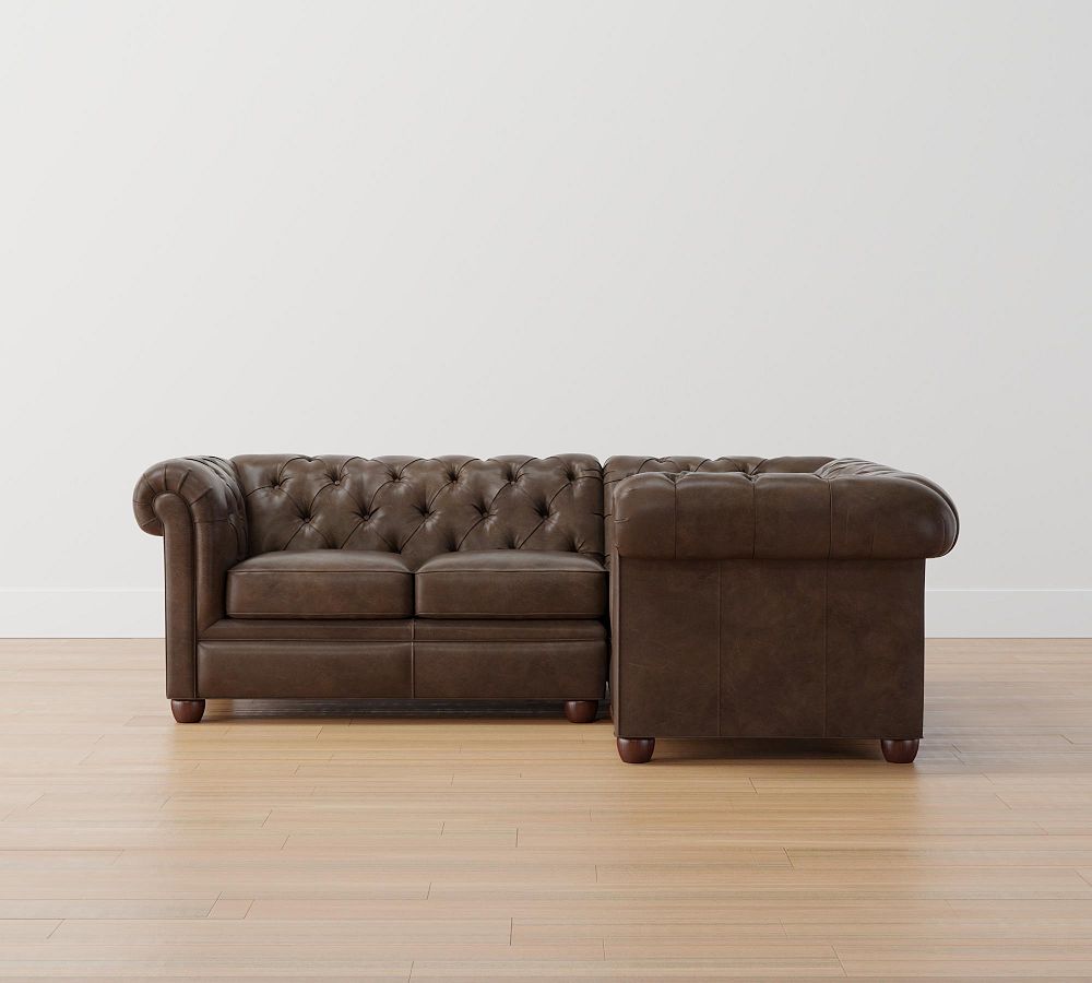 Chesterfield Roll Arm Leather 3-Piece Sectional (97&quot;)