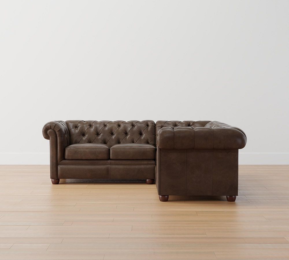 Chesterfield Roll Arm Leather 3-Piece L-Shaped Sectional