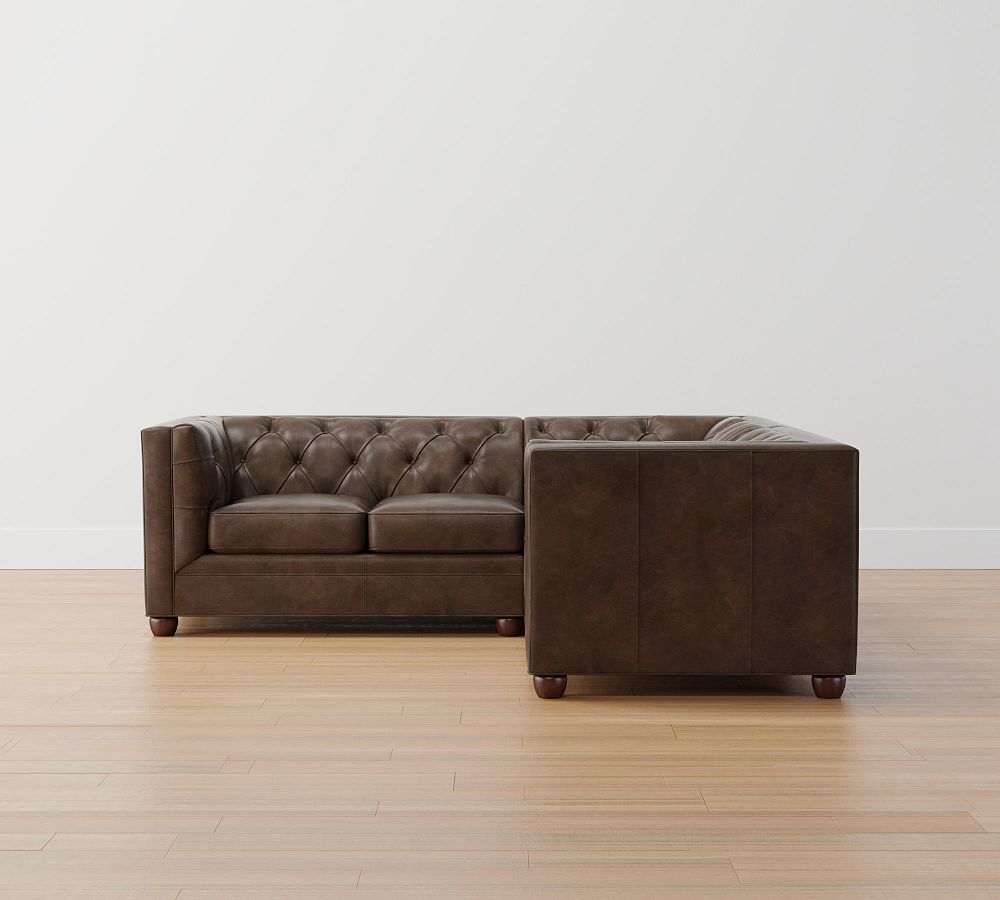 Chesterfield Square Arm Leather 3-Piece L-Shaped Sectional (94&quot;)