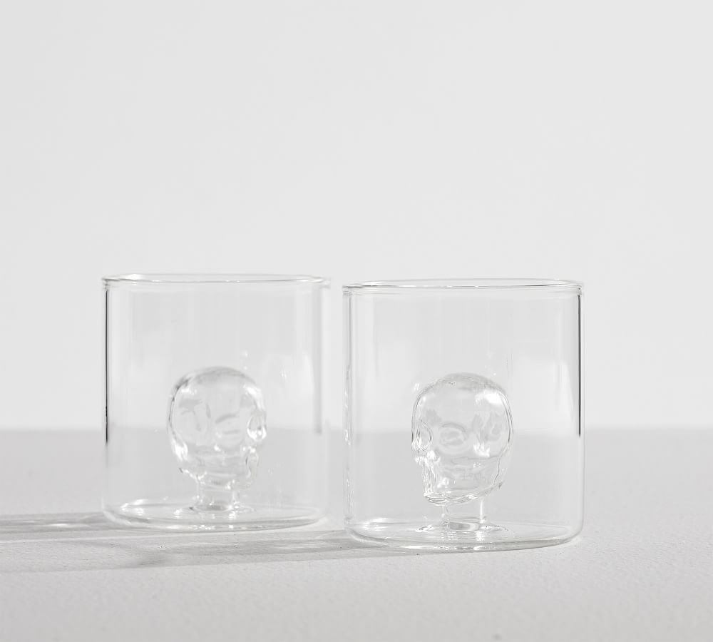 Glass Skull Double Shot Glasses - Set of 2