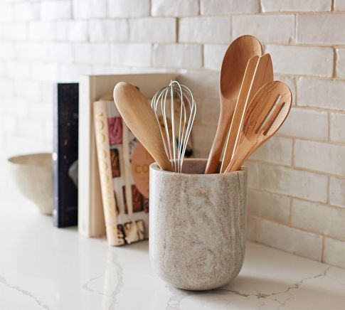 Stoneware Pottery Utensil Holder or Wine Chiller in Mocha Cream