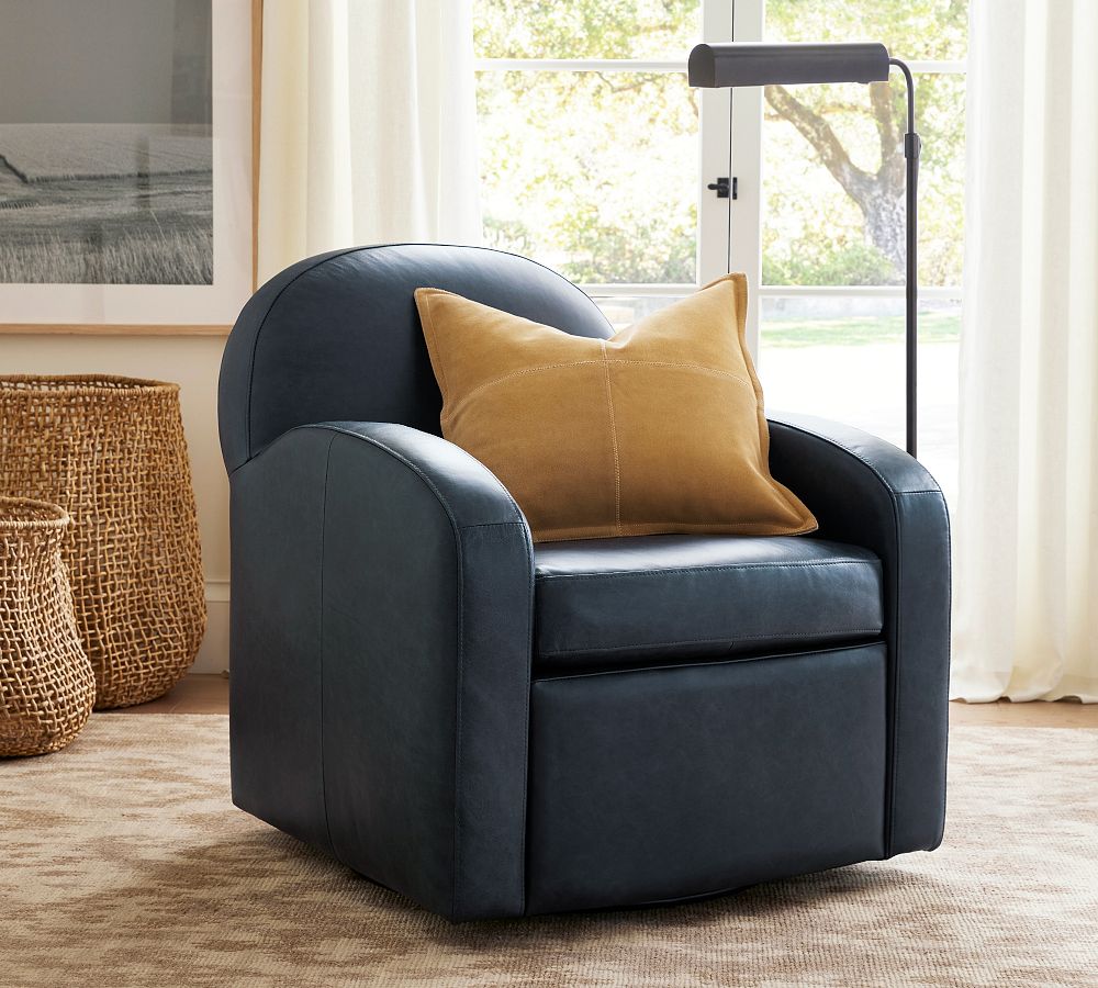 Farmhouse Leather Swivel Armchair Pottery Barn