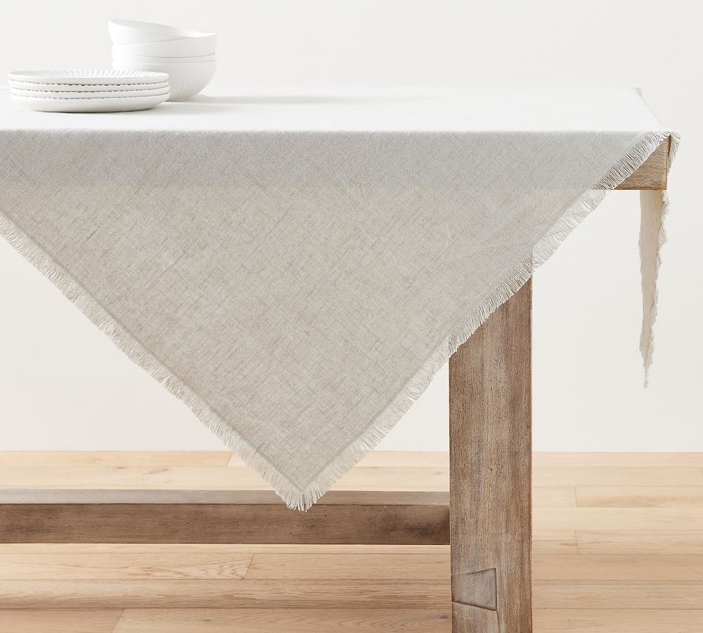 Frayed Linen Table Throw - Light Flax