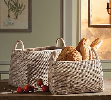 Bristol Rattan Square Handled Baskets, Set of 2 | Pottery Barn