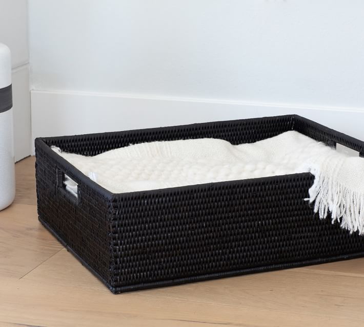 Extra long bathroom basket Rectangular basket for shelf Narrow tray Woven  storage box Wicker hamper Laundry organizer - Black/Brown - Yahoo Shopping