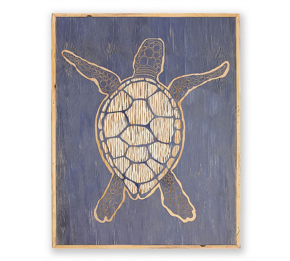 Carved Wood Sea Turtle Wall Art, Navy, 48 x 37 | Pottery Barn