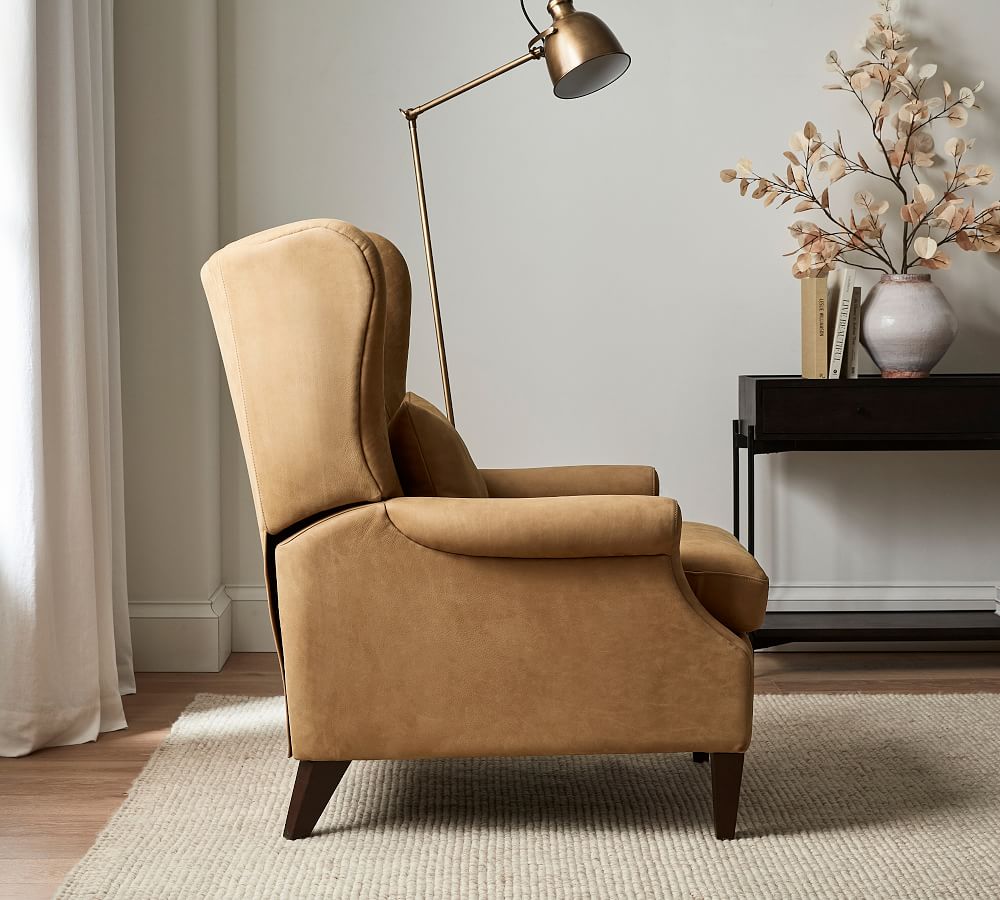 Champlain Roll Arm Leather Wingback Recliner Pottery Barn