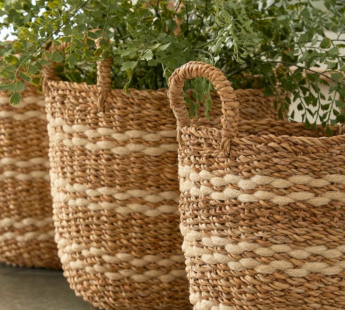 Baum Natural Rush Seagrass Set of 3 Decorative Storage Basket with