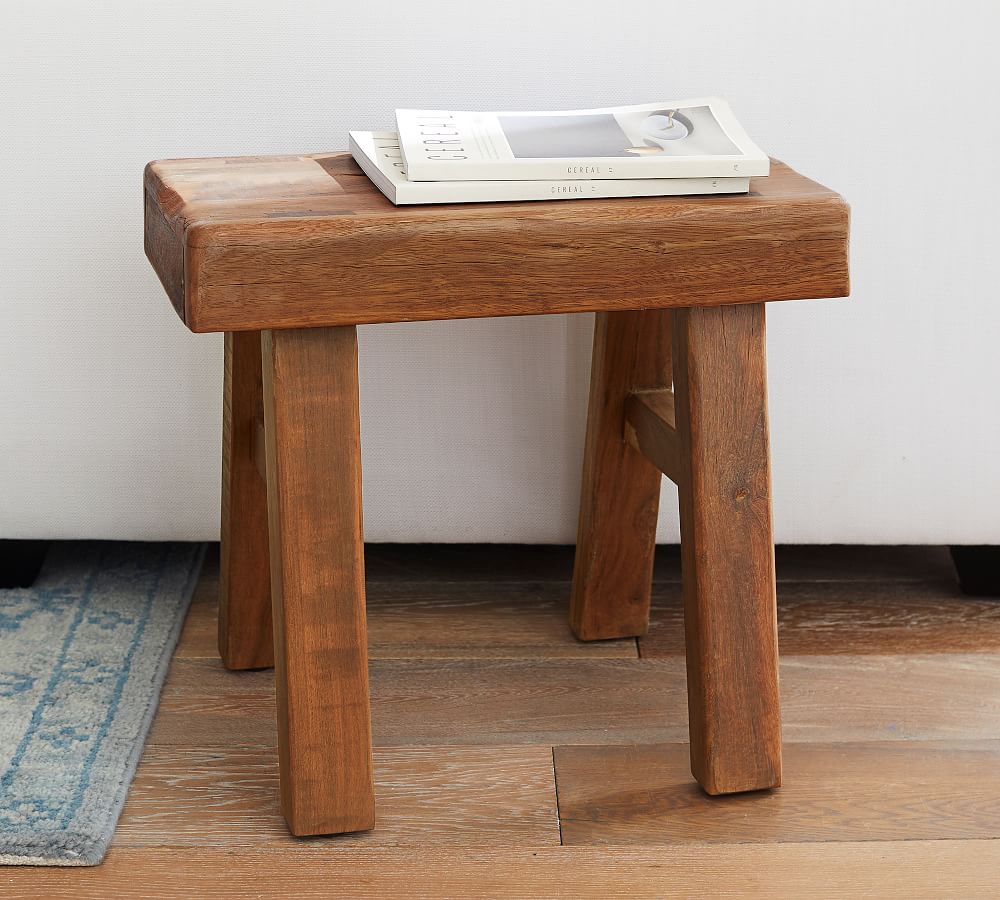 Rustic Reclaimed Wood Accent Stool Pottery Barn