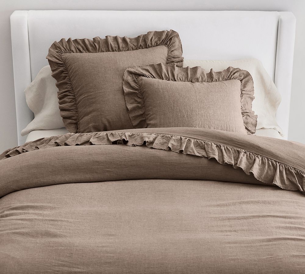 Belgian Flax Linen Fringe Ruffle Duvet Cover & Shams