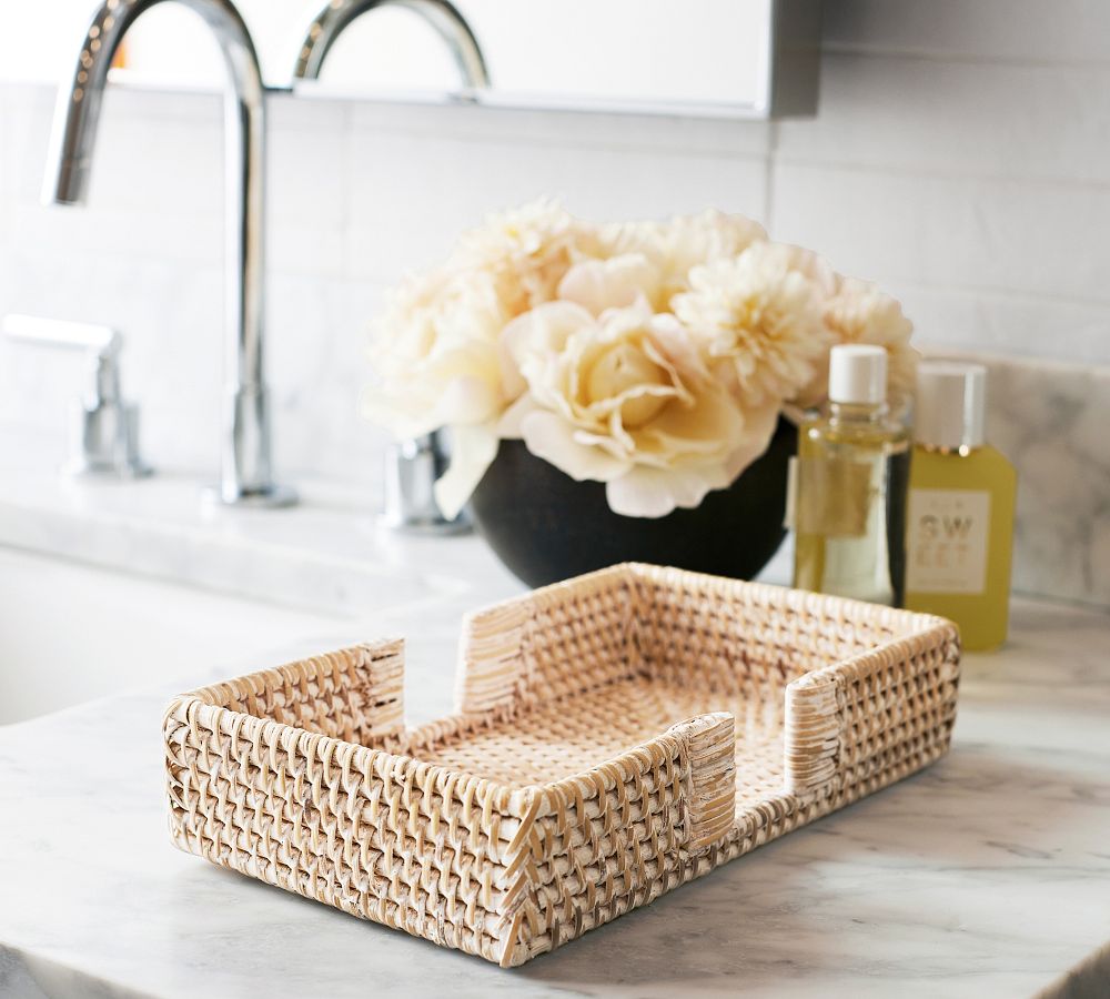 Tava Handwoven Rattan Towel Tray - White Wash