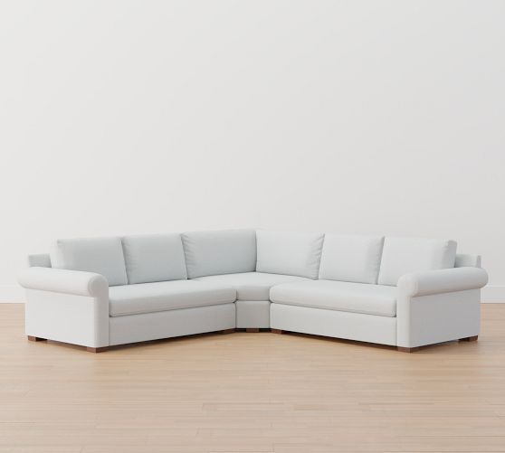 Shasta Roll Arm Upholstered 3-Piece L-Sectional with Wedge | Pottery Barn