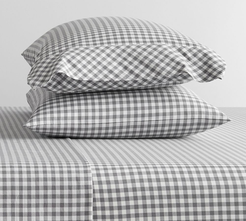 Gingham Check Organic Percale Pillowcases - Set of 2