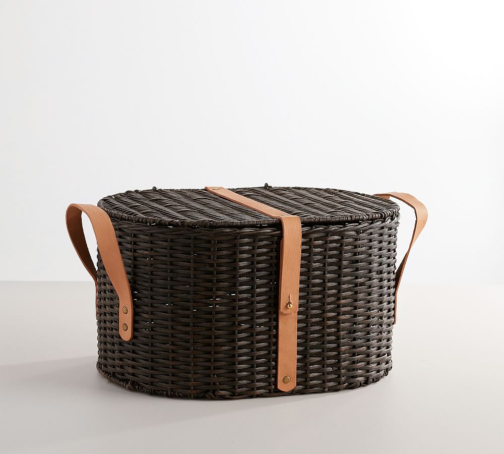 Austin Woven Basket with Lid -  Distressed Black