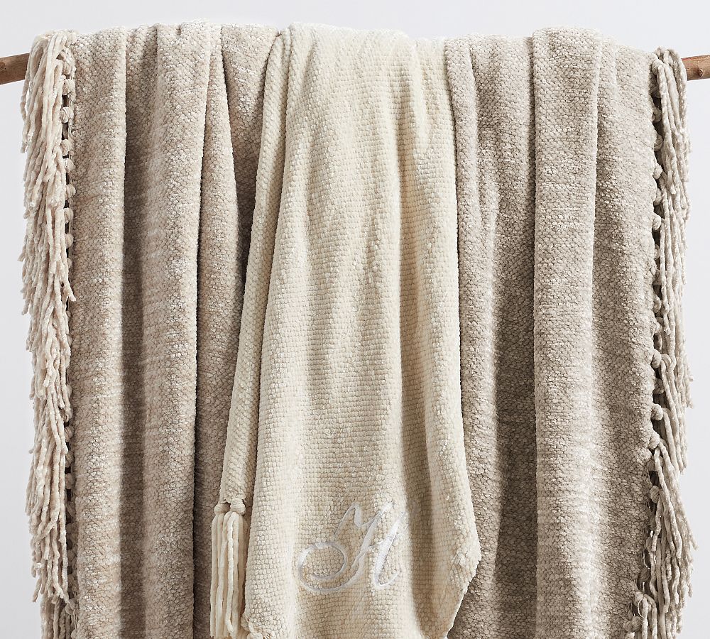 Chenille Hand-Knotted Fringe Throw Blanket