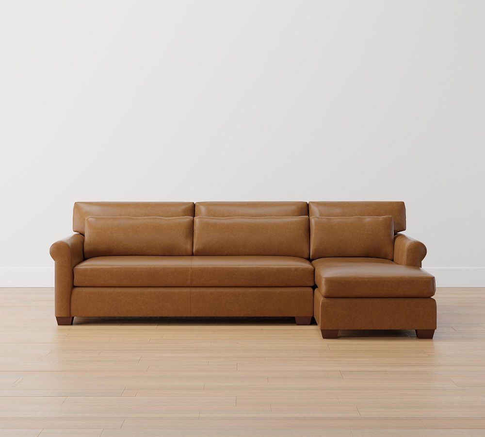 York Roll Arm Deep Seat Leather Chaise Sofa Sectional