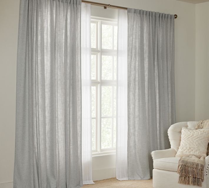 Provencal Pure Flax Linen Light Gray Heavy Semi Sheer Curtain