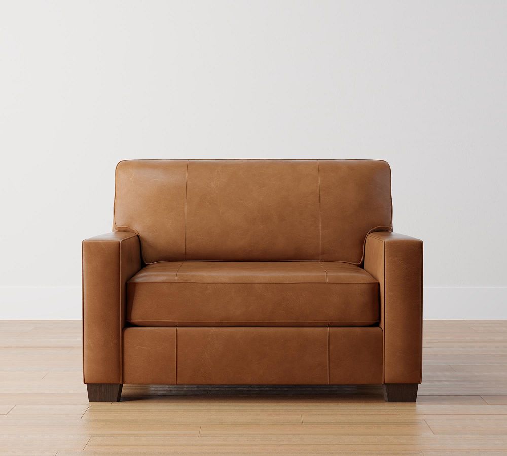 Buchanan Square Arm Leather Twin Sleeper Sofa with Memory Foam Mattress