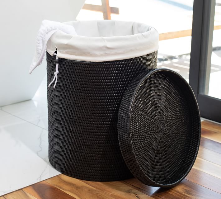 Tava Handwoven Rattan Round Waste Basket With Metal Liner