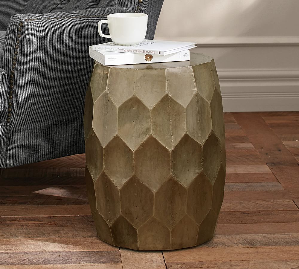 Round Hammered Metal Accent Stool