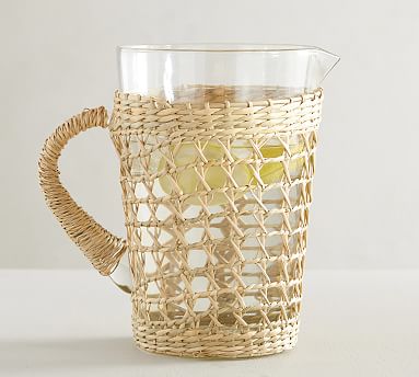 Wicker Handled Glass Pitcher