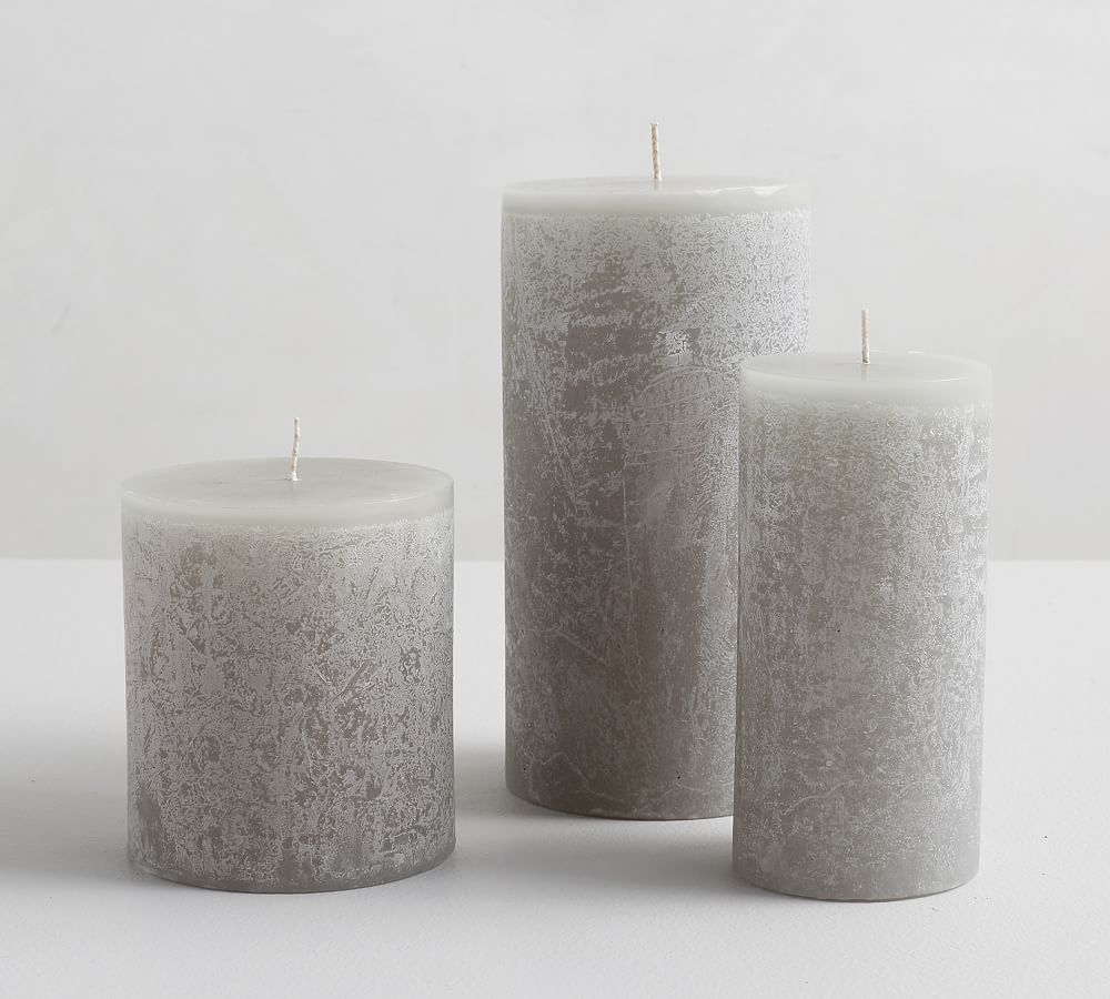 Grand Illusions Rustic Pillar Candle Light Grey - Tall Pillar Candle -  Willow & Wild