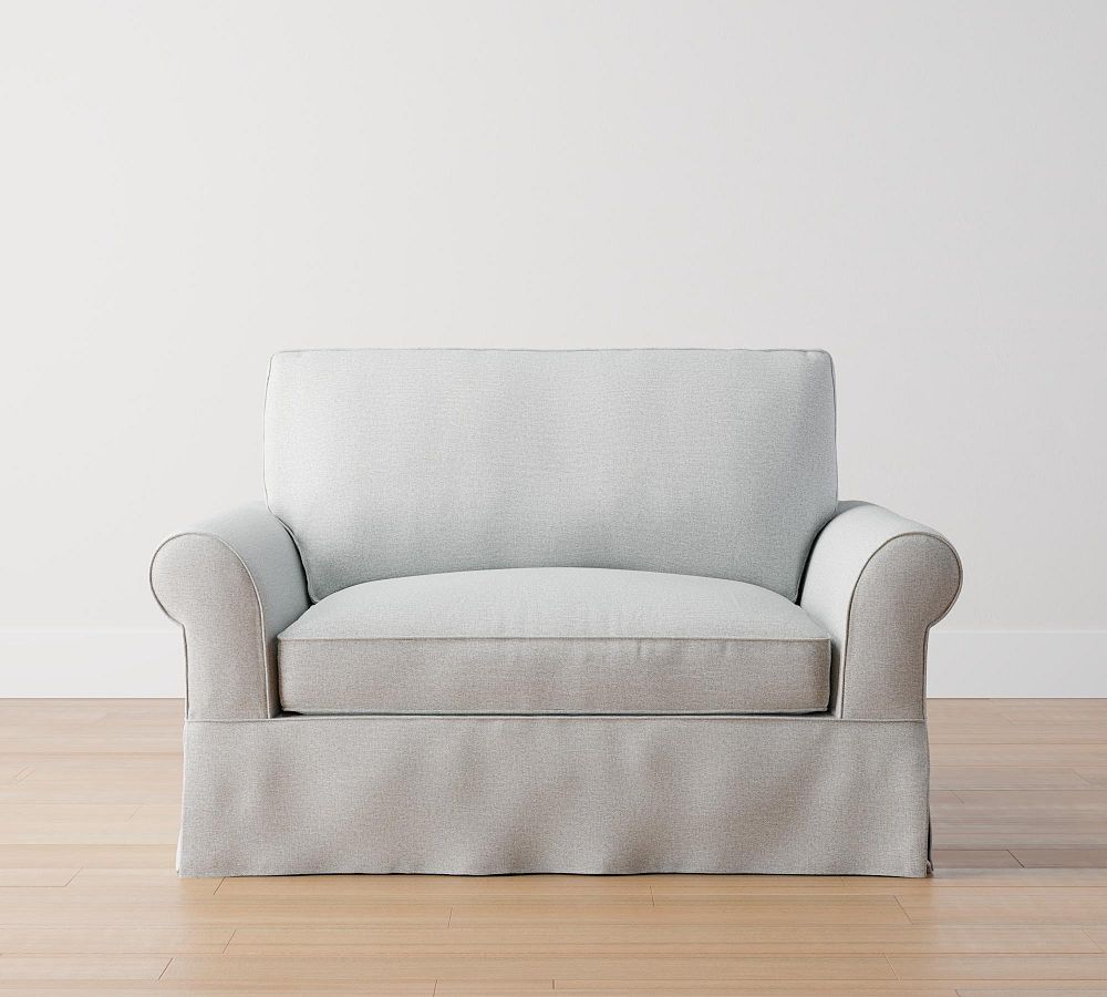 PB Comfort Roll Arm Slipcovered Twin Sleeper Sofa with Memory Foam Mattress