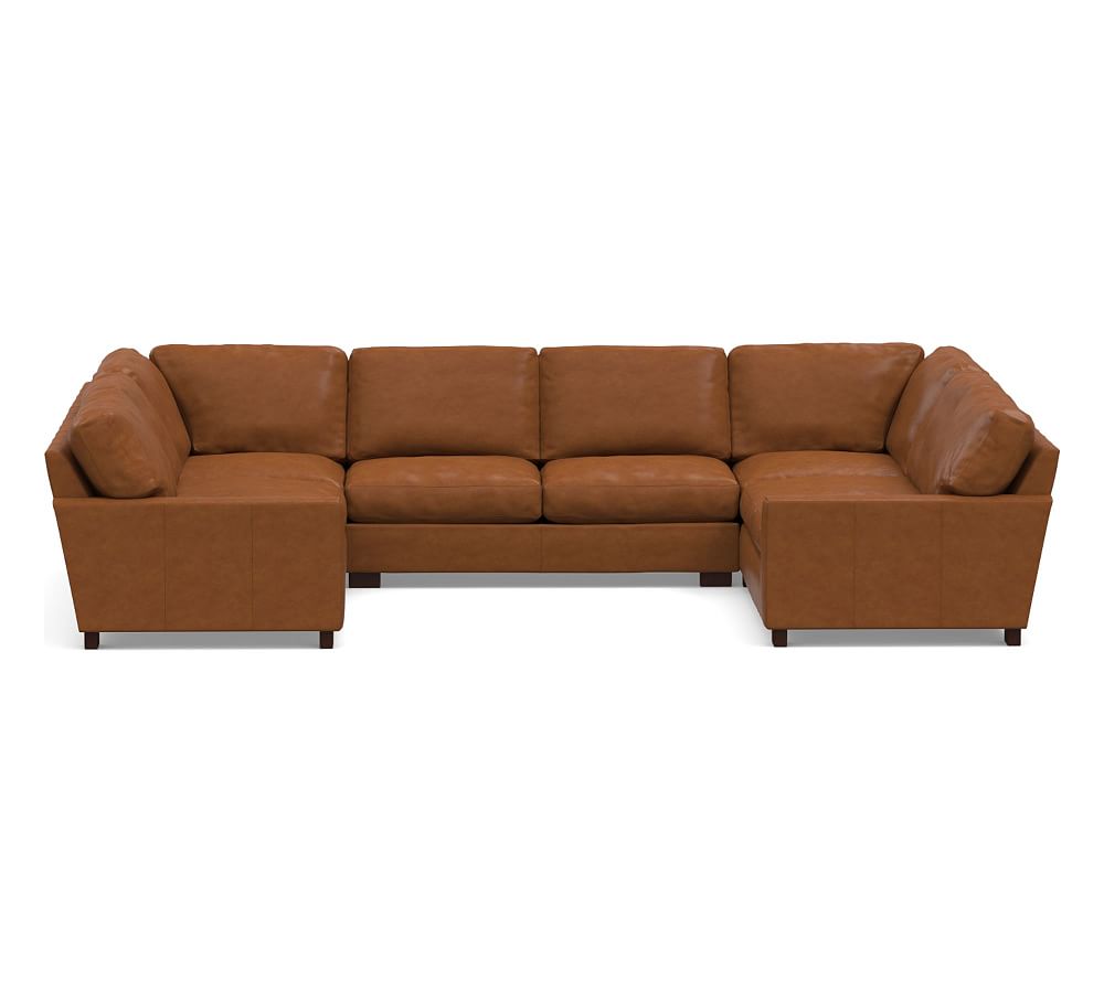 Brown leather deals u shaped sectional