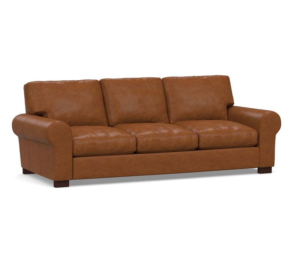 Turner Roll Arm Leather Sofa 3-Seater 91", Down Blend Wrapped Cushions, Signature Maple