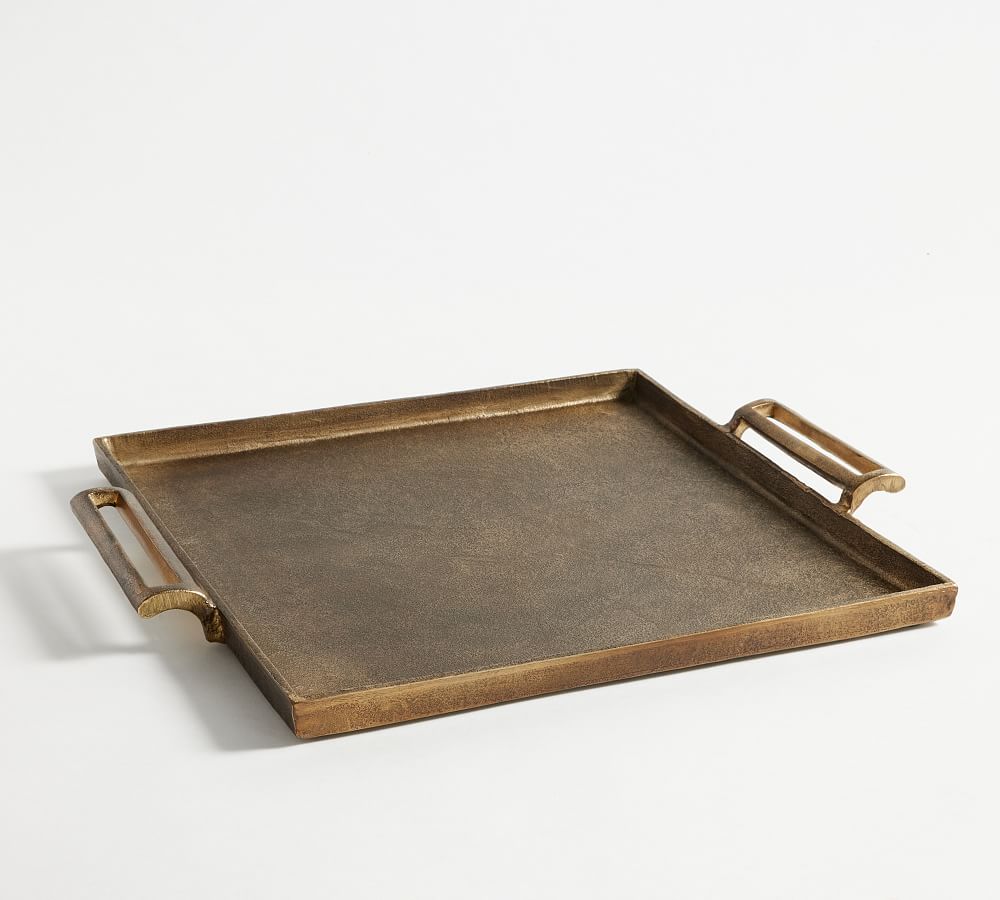Antiqued Metal Decorative Tray - Square