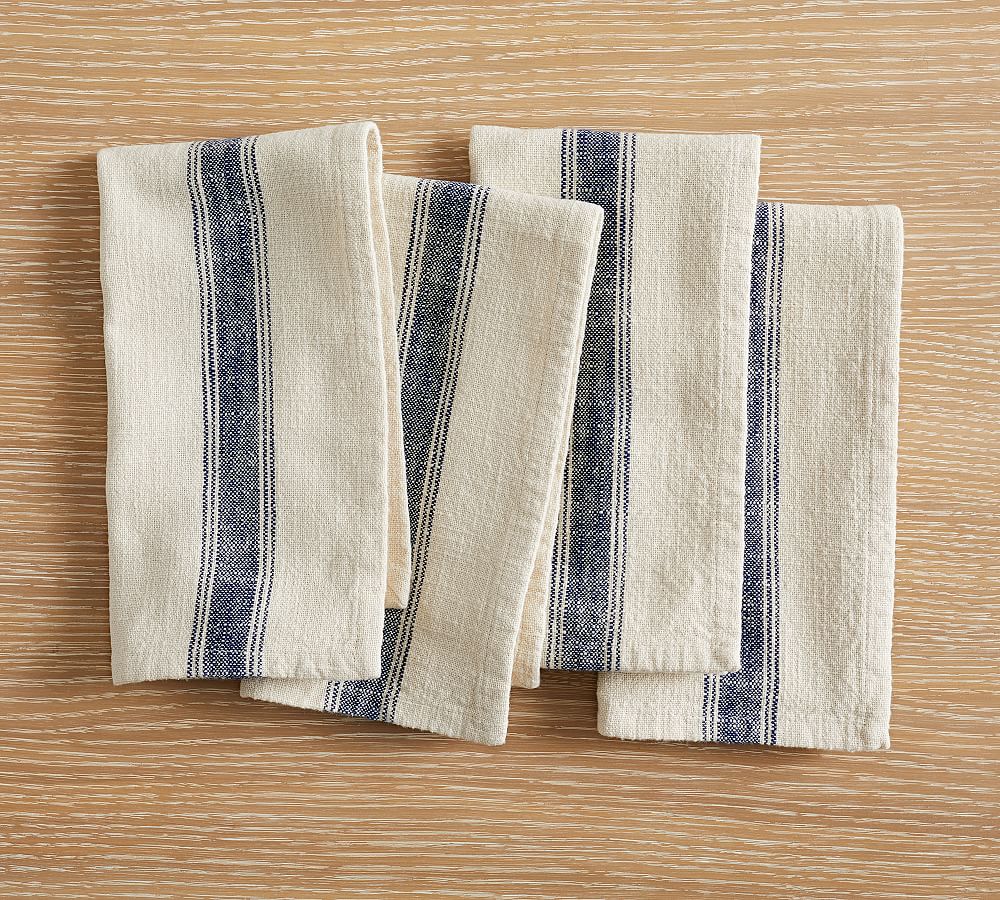 French Striped Organic Cotton Napkins - Set of 4