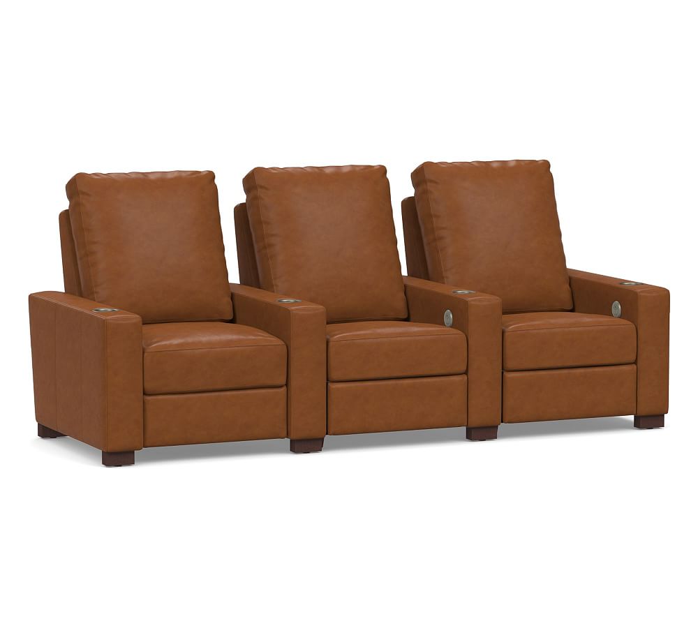 Turner Square Leather Home Theater Chairs Row of 3 Pottery Barn