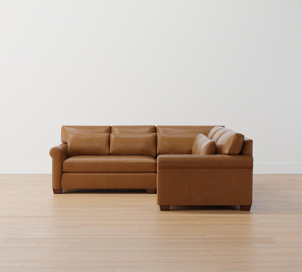 York Roll Arm Deep Seat Leather 3-Piece L-Shaped Sectional