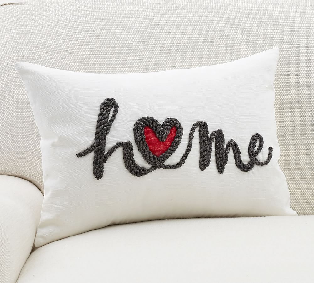 Home Heart Embroidered Lumbar Pillow Cover