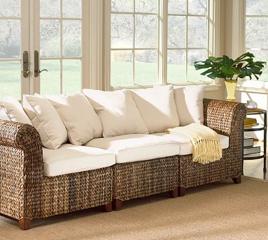 Pottery barn wicker discount sofa