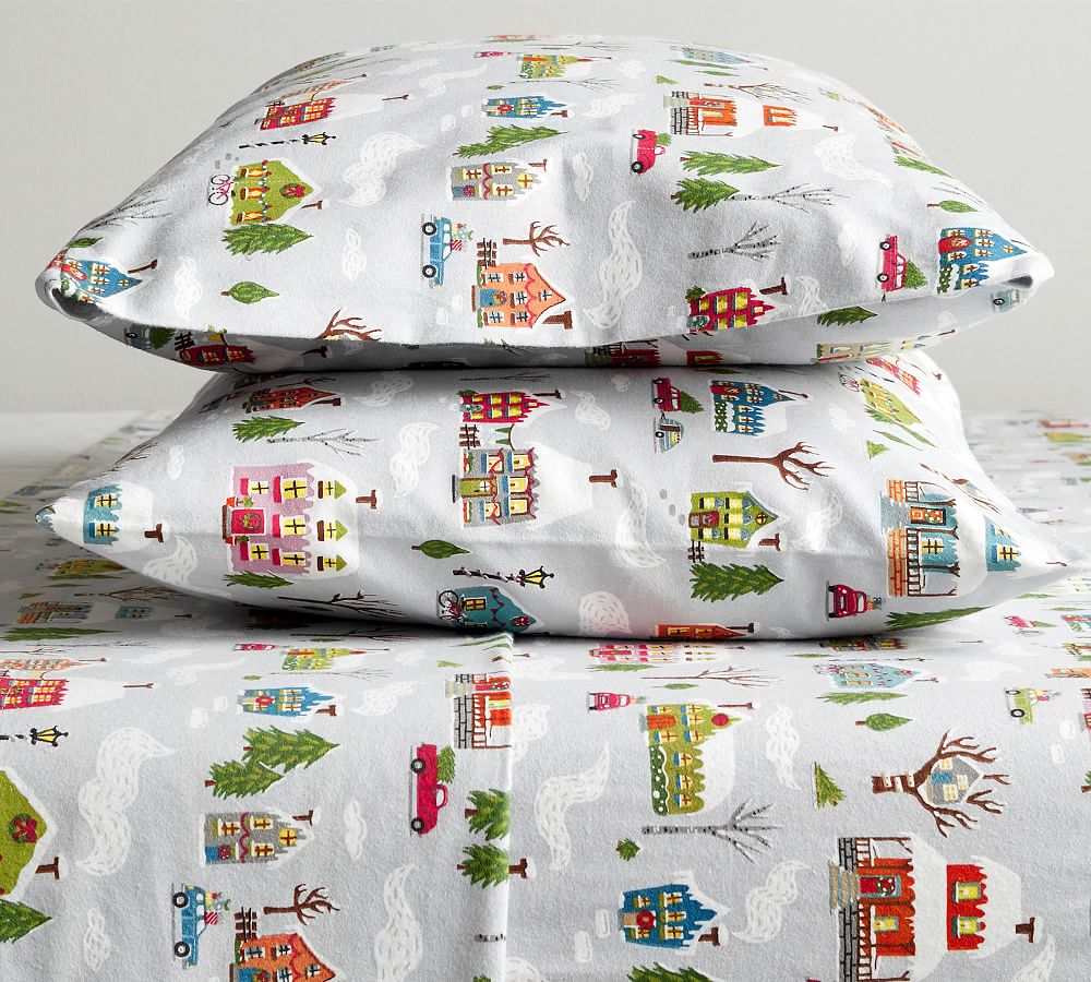 Winter Village Organic Flannel Pillowcases - Set of 2